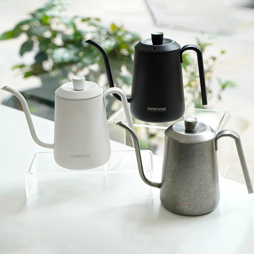 CAFEDE KONA Silver kettle กาต้มน้ำคอห่าน กาสำหรับดริปกาแฟสแตนเลส ขนาด 600ml สีเงิน/สีดำ/สีขาว