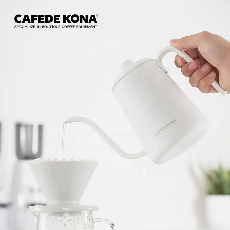 CAFEDE KONA Silver kettle กาต้มน้ำคอห่าน กาสำหรับดริปกาแฟสแตนเลส ขนาด 600ml สีเงิน/สีดำ/สีขาว