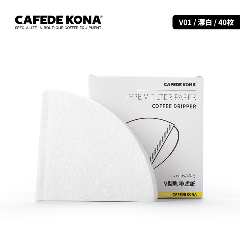 CAFEDE KONA กระดาษดริปกาแฟ รูปตัวV กระดาษกรองกาแฟ V60 ขนาด 01(1-2 แก้ว) และ02(1-4แก้ว) 40 ชิ้น/แพค  paper filter